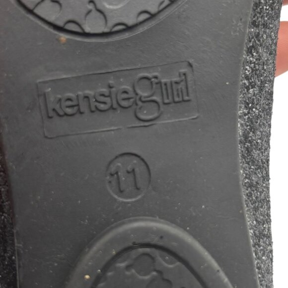 Kensie Girl Black Glitter Ballet Flats Patent Cap Toe & Rhinestone Strap Size 11 - Picture 4 of 12